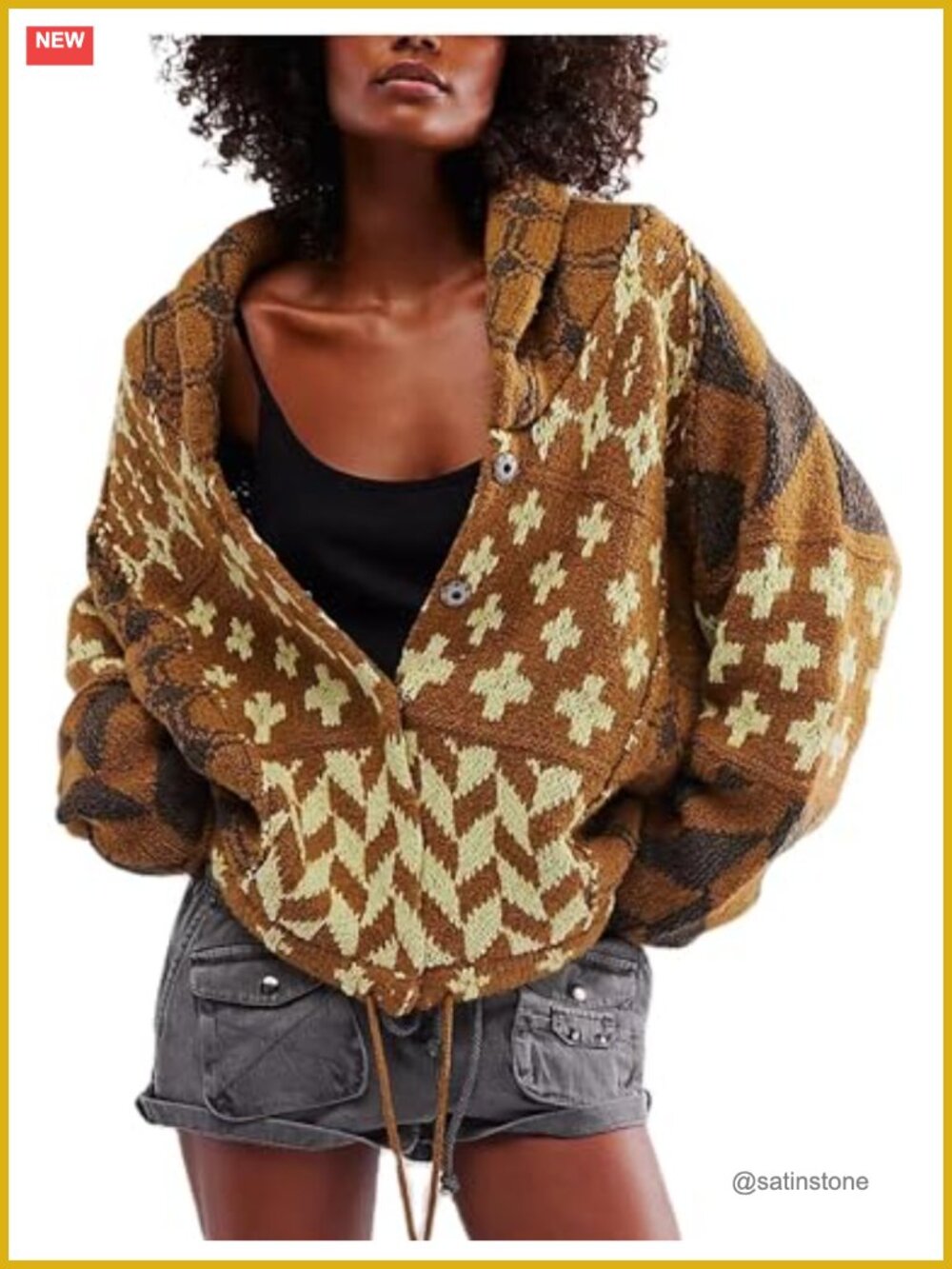 Graphic Button Down Collar Oversized Knit Cardigan Sweater Y2K Print